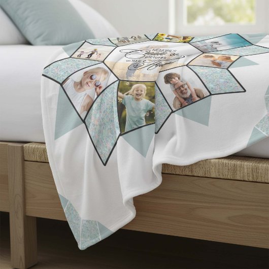 メモリーズ写真コラージュ海ガラスID1016 フリースブランケット