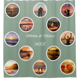 メモリーフォトコラージュ水玉模様 モノグラムの シャワーカーテン