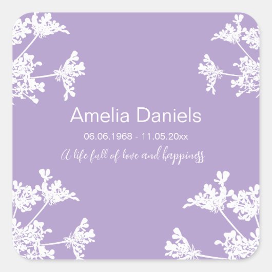 メモリ内の白いワイルドフラワー スクエアシール (正面)