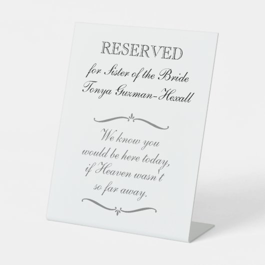 メモリ内の花嫁の姉妹のために予約されてい結婚る 台座サイン (正面)