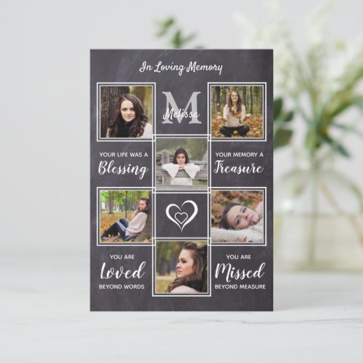 メモリ素朴アル6フォトコラージュ悔やみや弔慰葬儀 サンキューカード (スタンド正面)