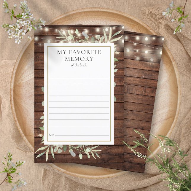 メモリ素朴グお気に入りのリーブライダルシャワーカード (Rustic Favorite Memory Greenery Bridal Shower Card)
