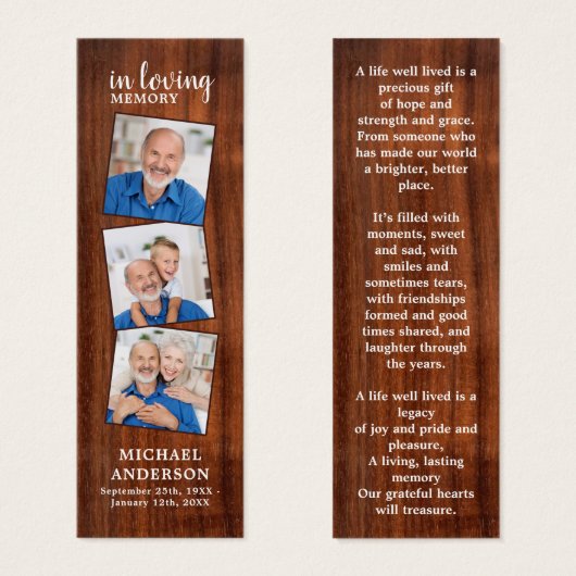 メモリ素朴ー3写真葬式祈りの言葉ブックマーク (正面&裏面)