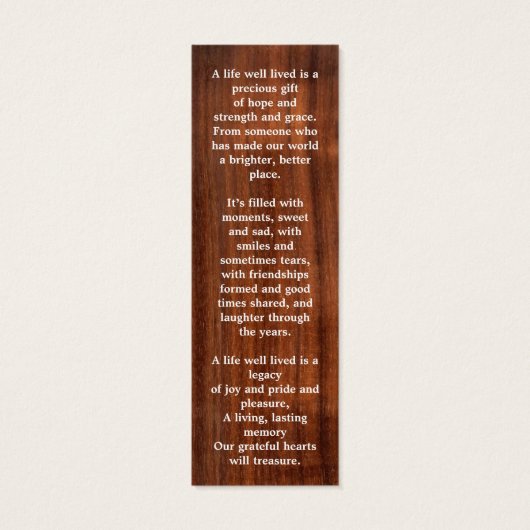 メモリ素朴ー3写真葬式祈りの言葉ブックマーク (裏面)