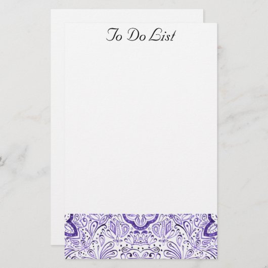 メモ帳を使用するArbella Purple Watercolorパターン 便箋 (正面/裏面)