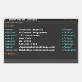 メモ帳コンピュータプログラマコーダ形式ダークモード 長方形シール (正面)