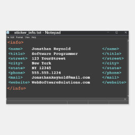 メモ帳コンピュータプログラマコーダ形式ダークモード 長方形シール