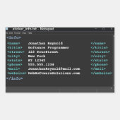 メモ帳コーダコンピュータプログラマ形式ダークモード 長方形シール (正面)