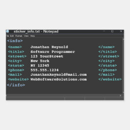 メモ帳コーダコンピュータプログラマ形式ダークモード 長方形シール