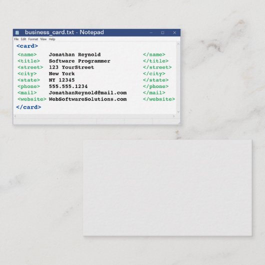 メモ帳コーダ形式コンピュータサイエンティストプログラマ 名刺 (正面/裏面)