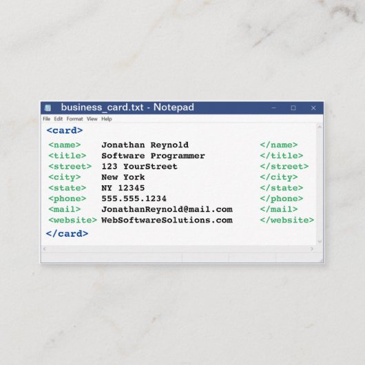 メモ帳コーダ形式コンピュータサイエンティストプログラマ 名刺 (正面)