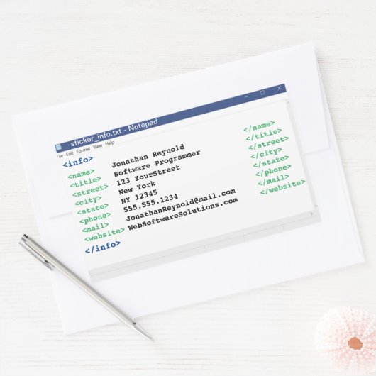 メモ帳コーダ形式コンピュータサイエンティストプログラマ 長方形シール (封筒)