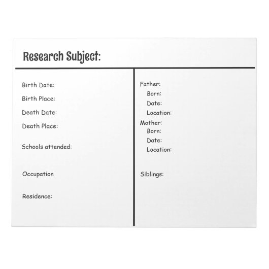 メモ帳 – 系図学調査 (正面)