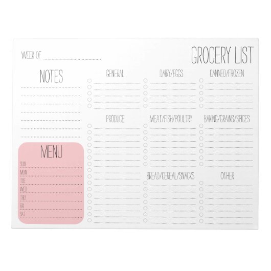 メモ帳 – 食事プランナー食料品一覧 (正面)