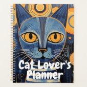 メラニコールBohoブルーイエロー猫好き プランナー手帳 (正面)