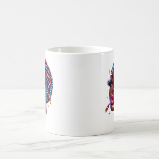 メラニンきらめくシックなアフリカ系アメリカンアーバン コーヒーマグカップ (中央)