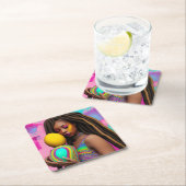 メラニンイースターレインボー春シスタガール誕生日 スクエアペーパーコースター (インサイチュ)