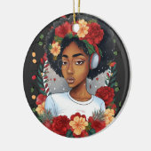 メラニンクリスマスウィンターブラックガール魔法シエスタ セラミックオーナメント (左)