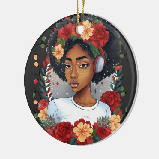 メラニンクリスマスウィンターブラックガール魔法シエスタ セラミックオーナメント (左)