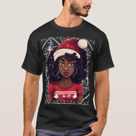 メラニンクリスマスウィンターブラックガール魔法シエスタT- Tシャツ