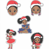 メラニンクリスマスブラックガールクリスマス魔法ガールズおもしろい シール (正面)