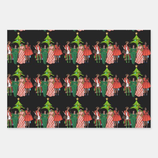 メラニンクリスマスブラックガール魔法クリスマスおもしろい ラッピングペーパーシート (正面)