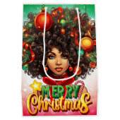 メラニンクリスマスブラッククイーンメラニン女性クリスマス ミディアムペーパーバッグ (裏面)