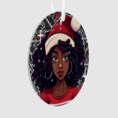 メラニンクリスマス魔法ブラックガールウィメンシエスタ オーナメント (正面)