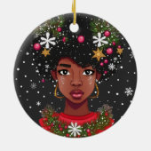 メラニンクリスマス魔法ブラックガールウィメンシエスタ セラミックオーナメント (裏面)