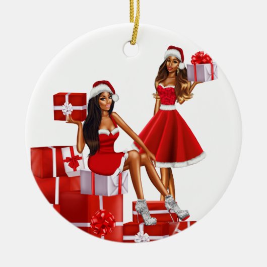 メラニンシスタブラックガール魔法ブラウンスキンガールズ セラミックオーナメント (正面)