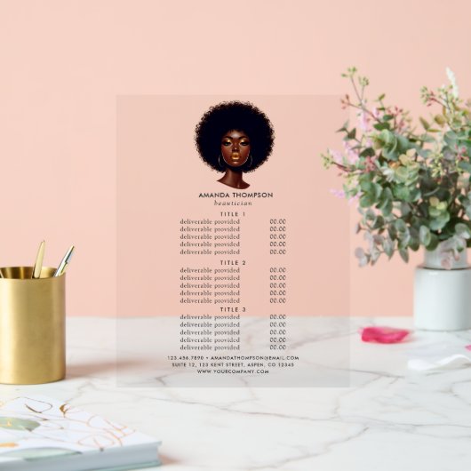 メラニンシックAfro Hairサロン価格とサービス アクリルサイン (ウェディング)