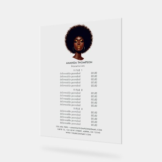 メラニンシックAfro Hairサロン価格とサービス アクリルサイン (傾斜)