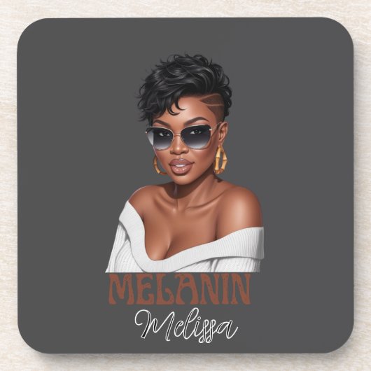 メラニンシンプルファッショナブル女性の黒い歴史 コースター (正面)