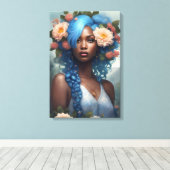 メラニンブルーフラワー女神 キャンバスプリント (インサイチュ (ウッドフロア))