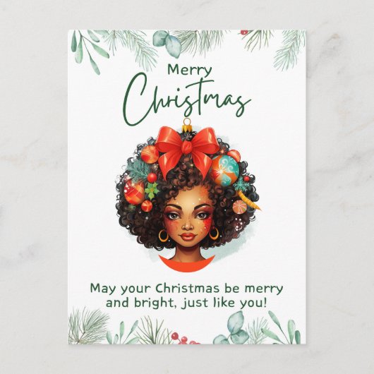 メラニンメリークリスマスブラックの女の子の魔法を持つ シーズンポストカード (正面)