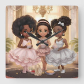 メラニン化魔法ティーパーティーウォールクロック スクエア壁時計 (正面)