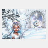 メラニン妖精トリオおとぎ話のキャリッジ冬の雪 ラッピングペーパーシート (正面2)