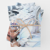 メラニン妖精トリオおとぎ話のキャリッジ冬の雪 ラッピングペーパーシート (インサイチュ)