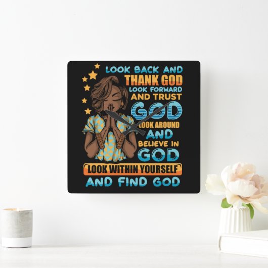 メラニン祈女性のシエスタブラッククイーンブラウン肌 スクエア壁時計 (ホーム)