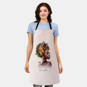 メラニン魔法：アフロヘアとカラフル蝶 エプロン (着用した状態)