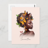 メラニン魔法：アフロヘアとカラフル蝶 ポストカード (正面/裏面)