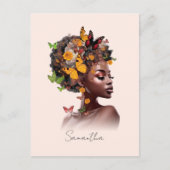 メラニン魔法：アフロヘアとカラフル蝶 ポストカード (正面)