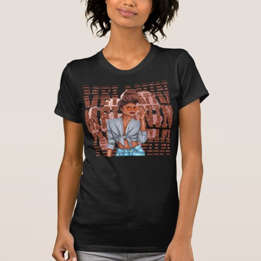 メラニン ラメ風 キュートな黒人女性 グラム Tシャツ (正面)