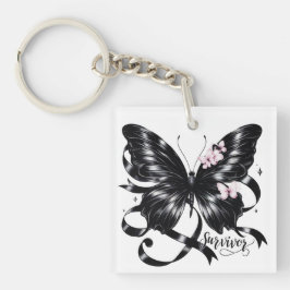 メラノーマ生存者 – ブラックバタフライ キーホルダー