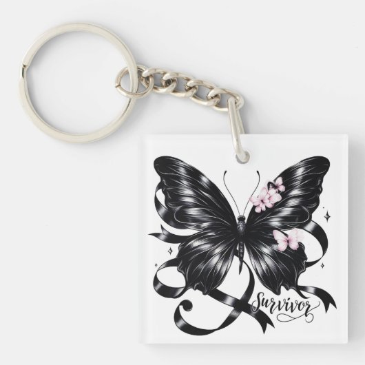 メラノーマ生存者 – ブラックバタフライ キーホルダー (正面)