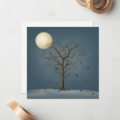 メランコリックなハート型の木と満月 ノートカード (正面/裏面インサイチュ)