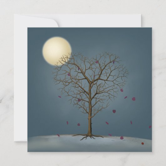 メランコリックなハート型の木と満月 ノートカード (正面)