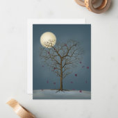 メランコリックなハート型の木の下の満月 ノートカード (正面/裏面インサイチュ)