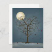 メランコリックなハート型の木の下の満月 ノートカード (正面/裏面)