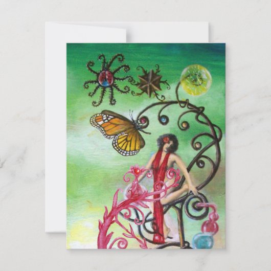 メラissaの庭　明るい赤 ピンク 緑 青 招待状 (正面)